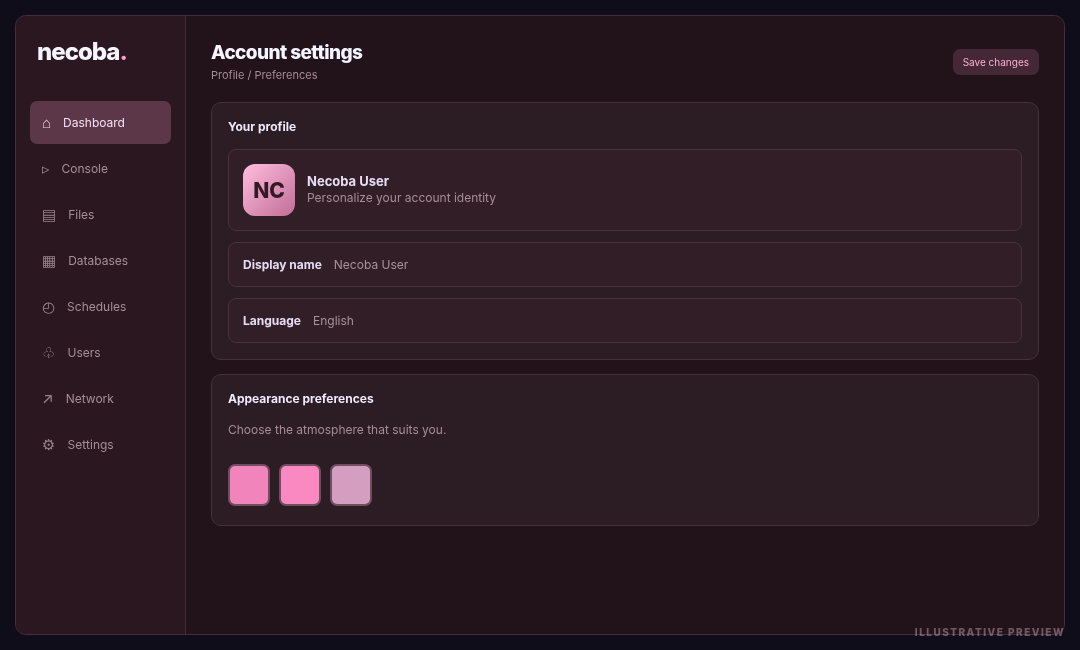 Necoba account interface illustration